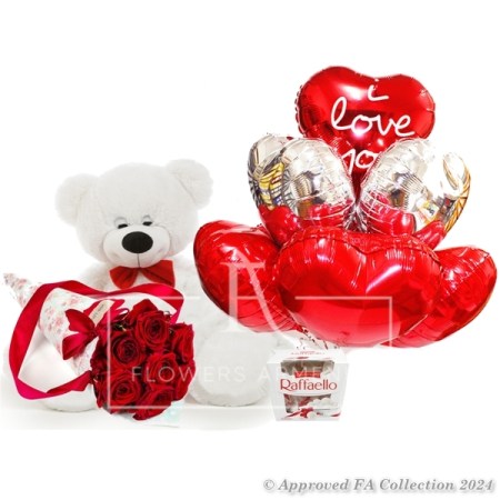 Bear, roses and balloons