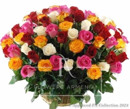 Basket of colored roses