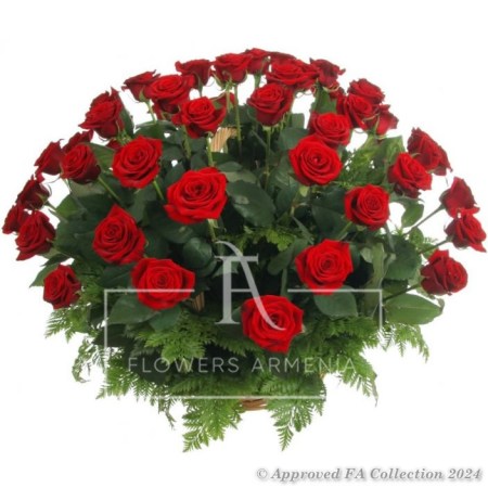 Sympathy Basket of 50 Red Roses