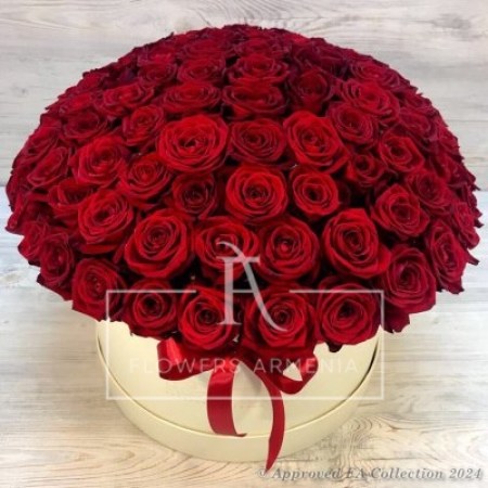 Red roses in a box