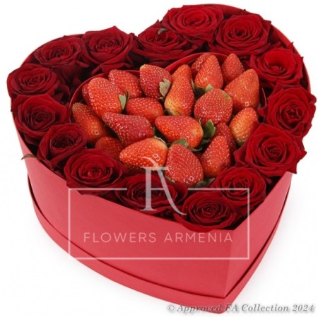 Strawberry and Roses in a Heart Box