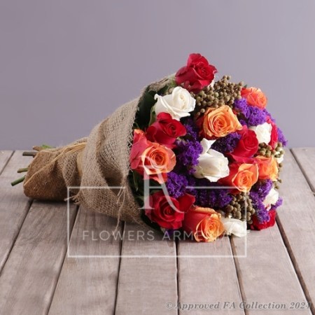 A bouquet of colourful roses