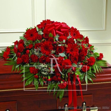 Memorial Basket of Red Flowers