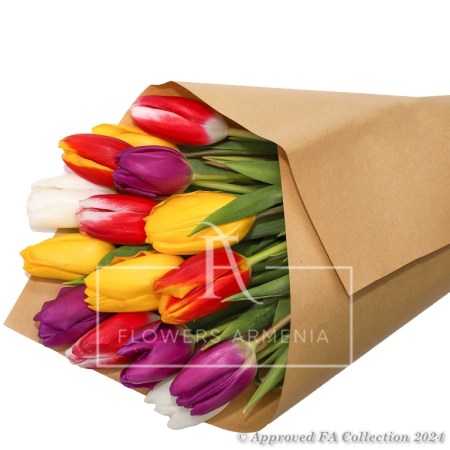 Bouquet of 15 Colourful Tulips