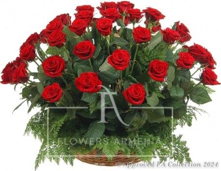 Funeral Basket of 55 Red Roses