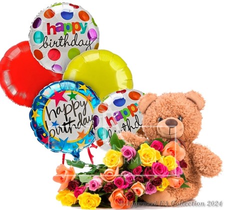 Lovely Bear with Roses & Balloons