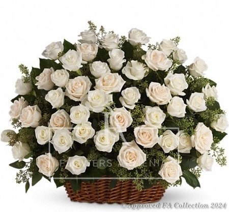 White Basket of 90 Roses