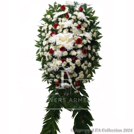 White Wreath with Red Roses